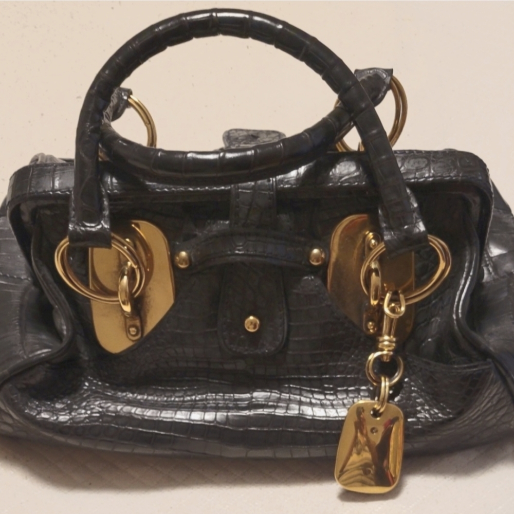 Donna Karan Charcoal Crocodile Leather  Vintage Bag.